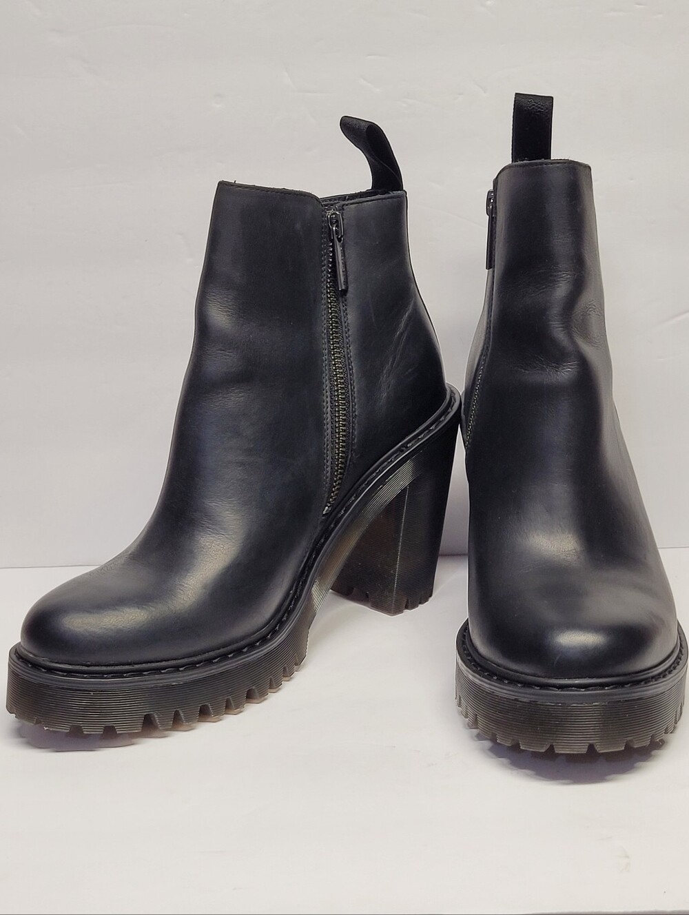Dr. Martens Magdalena Black Leather Lug Heel Ankle Boots
